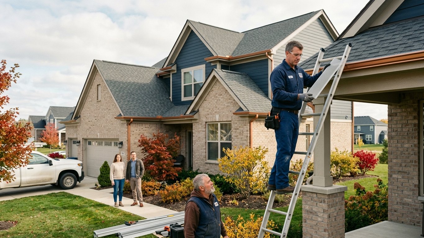 Gutter guard installation on a newer two-story home in Novi, Michigan